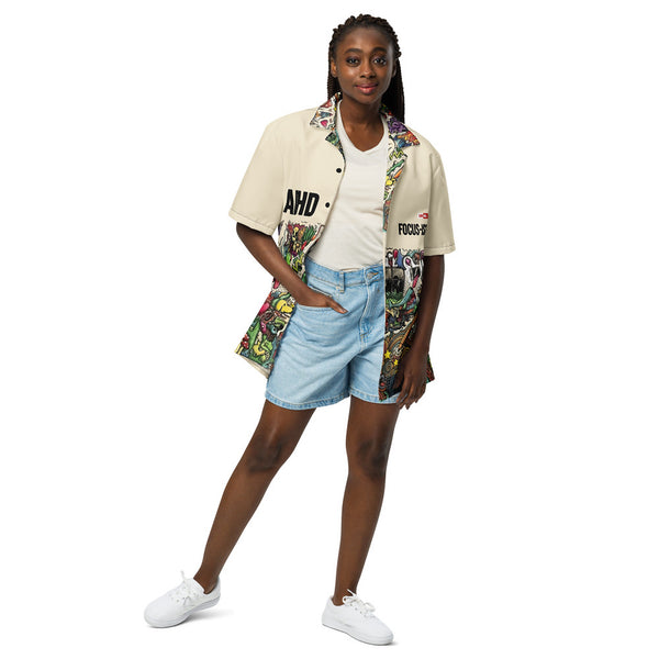 ILLTOCHILL Adhd Attention deficit awareness Unisex button shirt – Women's Front (Black)