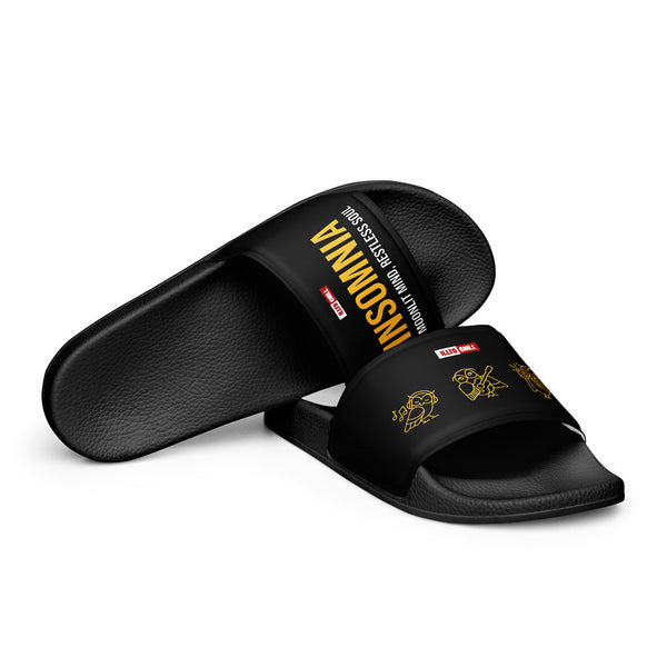 ILLTOCHILL Insomnia Awareness Men's Slides – Flat 4 Front (Insomnia Awareness Men's Slides)
