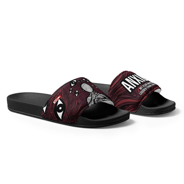 ILLTOCHILL Anxiety Awareness Men's Slides – Flat Right Front (Anxiety Awareness Men's Slides)