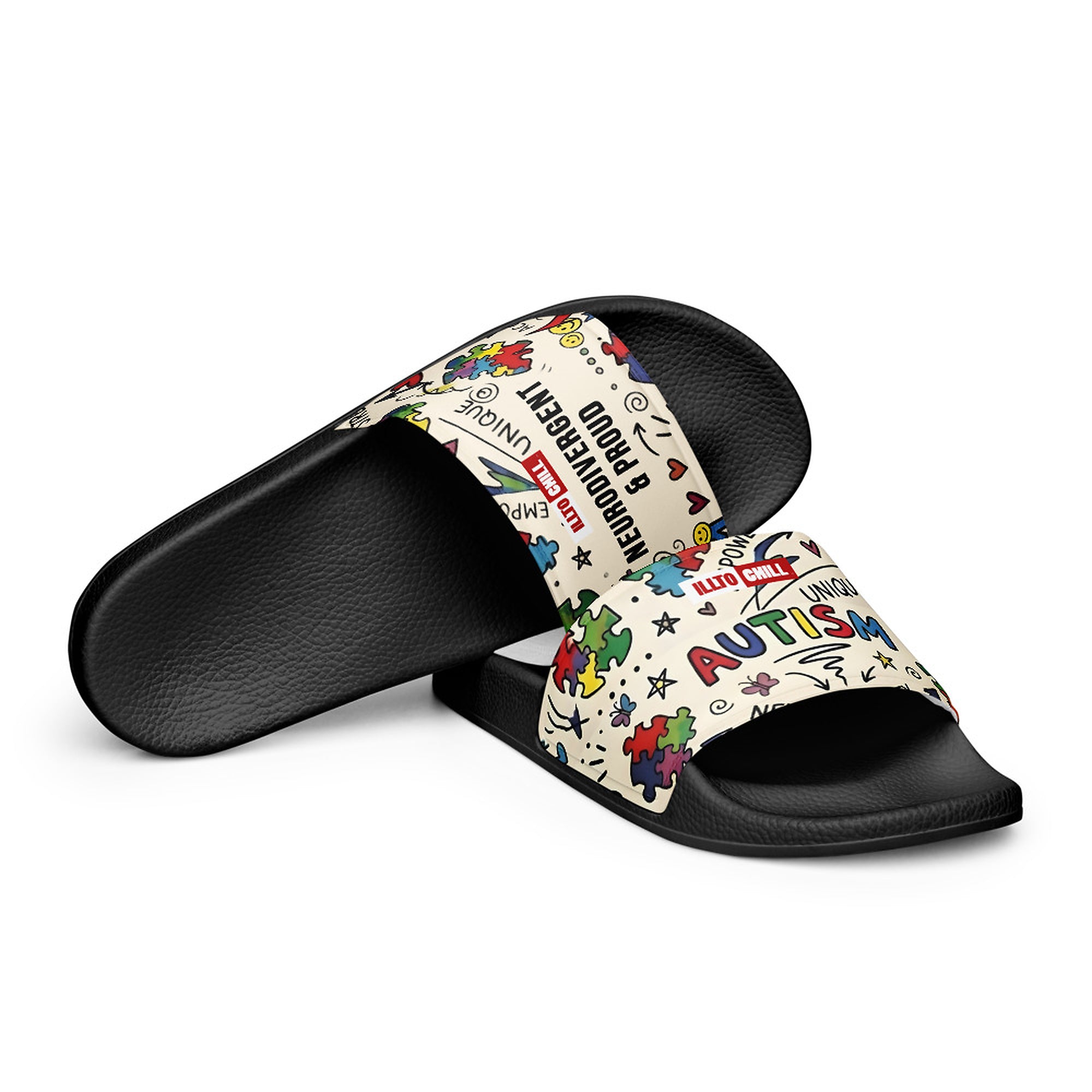 ILLTOCHILL Autism Awareness Men's Slides – Flat 4 Front (Autism Awareness Men's Slides)