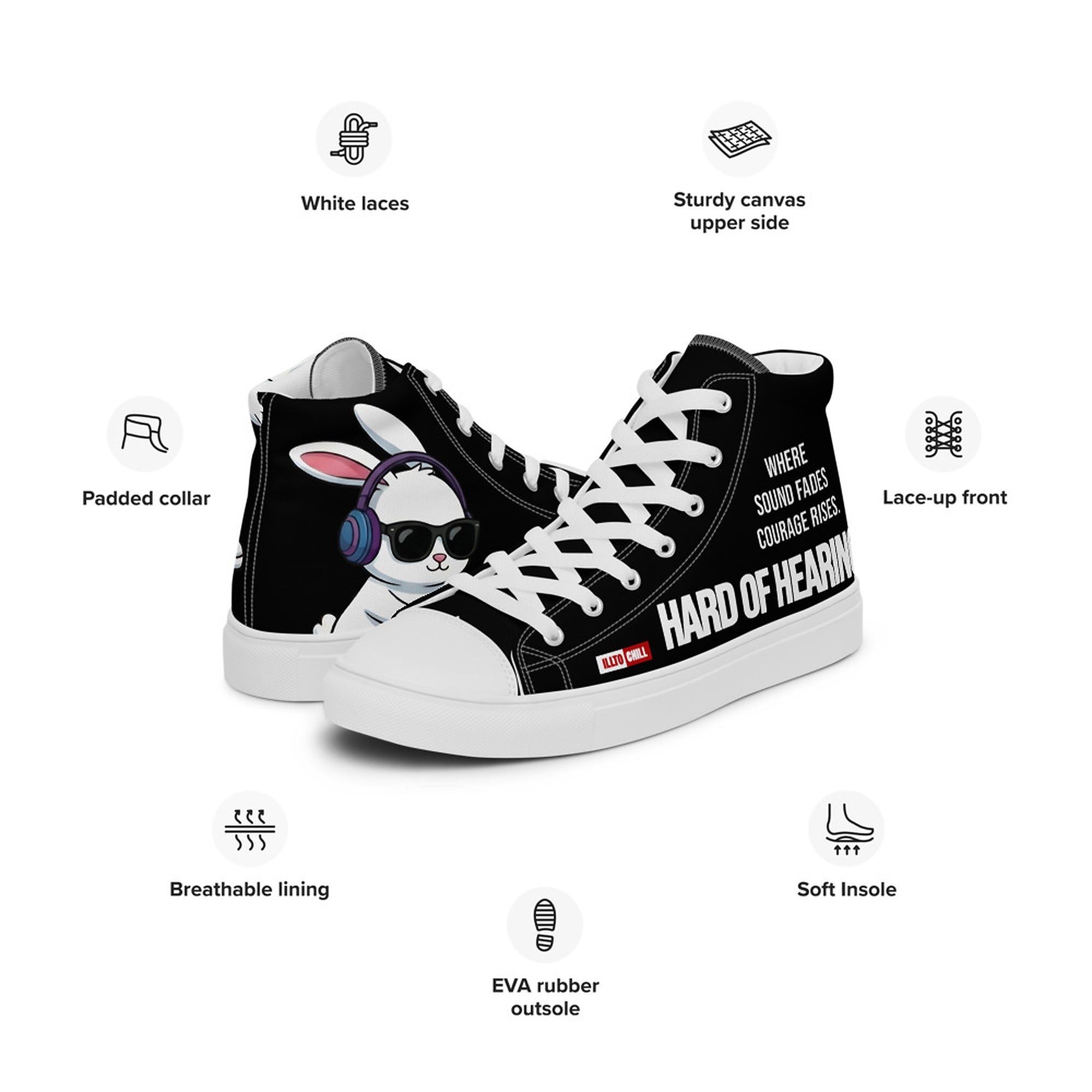 ILLTOCHILL Hard of hearing support gift for hearing impaired Men’s high top canvas shoes – Product specs Left #2
