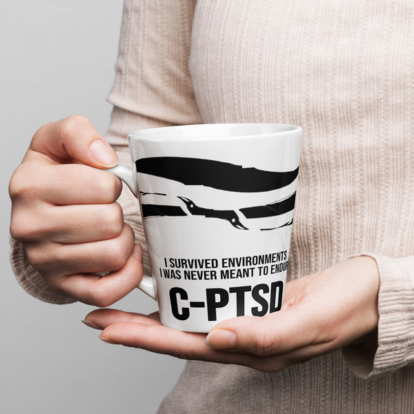 ILLTOCHILL CPTSD awareness Complex Post-Traumatic Stress disorder gift Latte mug – Lifestyle 1 Left