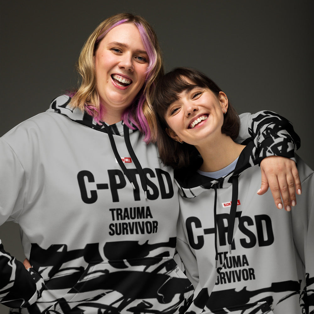 ILLTOCHILL CPTSD awareness Complex Post-Traumatic Stress disorder gift heavyweight Unisex Hoodie – Couples Front (Black)