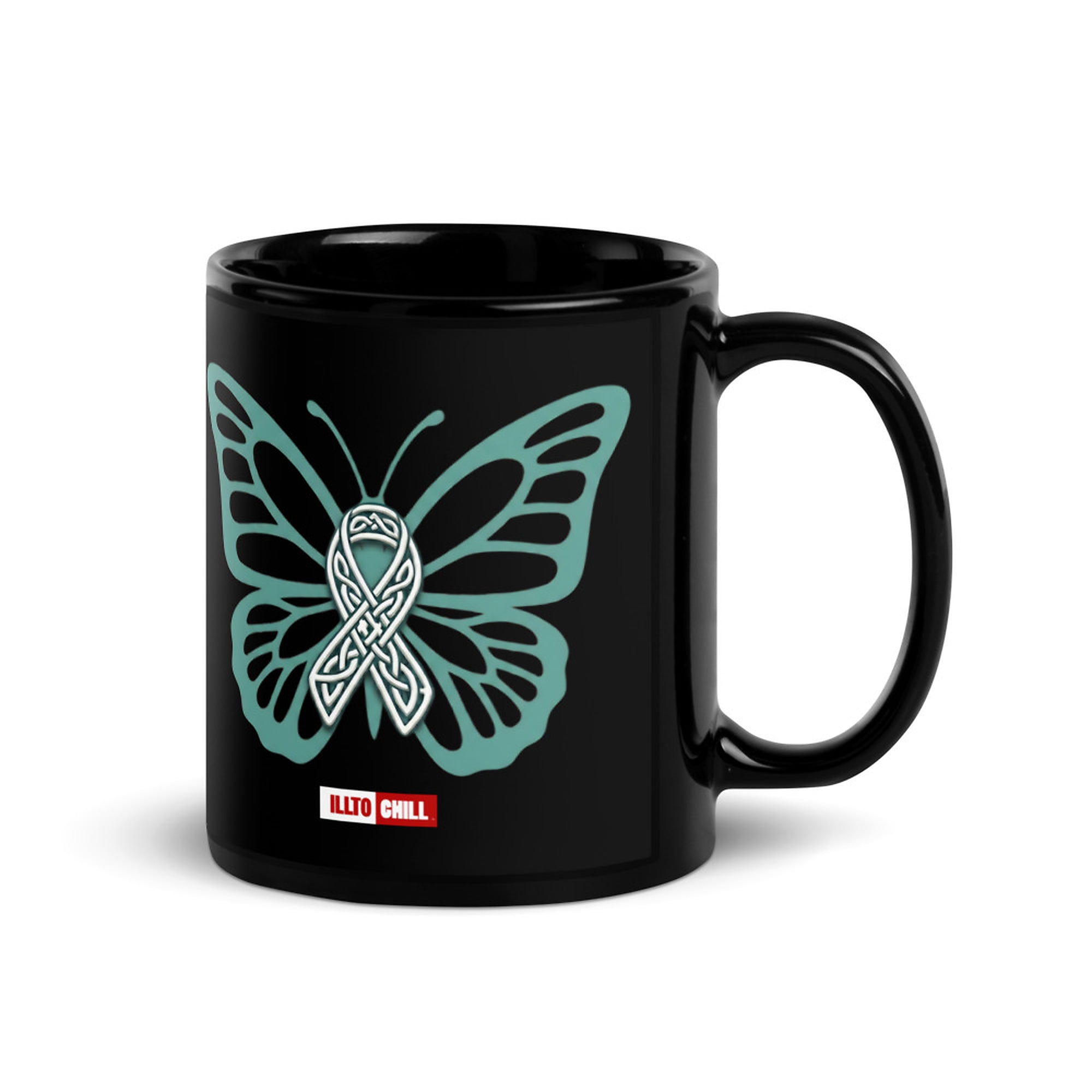 ILLTOCHILL POTS awareness gift Black Glossy Mug – Flat Handle on Right