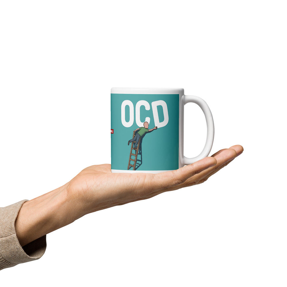 ILLTOCHILL OCD awareness Obsessive-Compulsive Disorder gift White glossy mug – Lifestyle 2, Premium Handle on Right