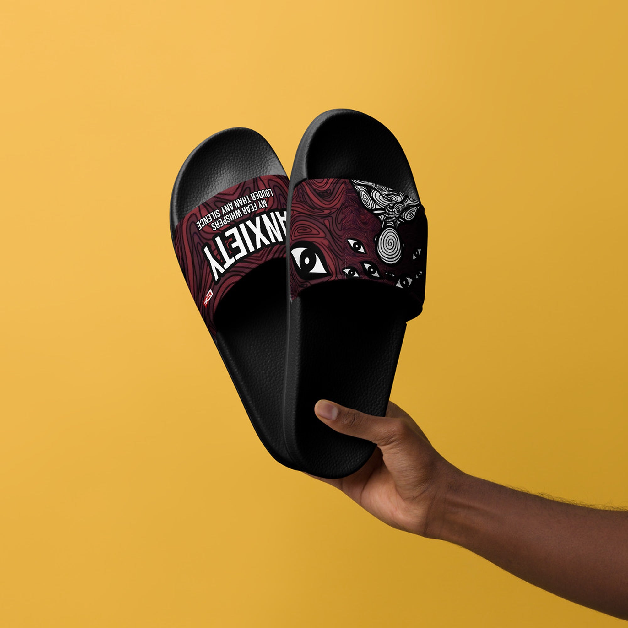 ILLTOCHILL Anxiety Awareness Men's Slides – Men's Lifestyle 3 Front (Anxiety Awareness Men's Slides)