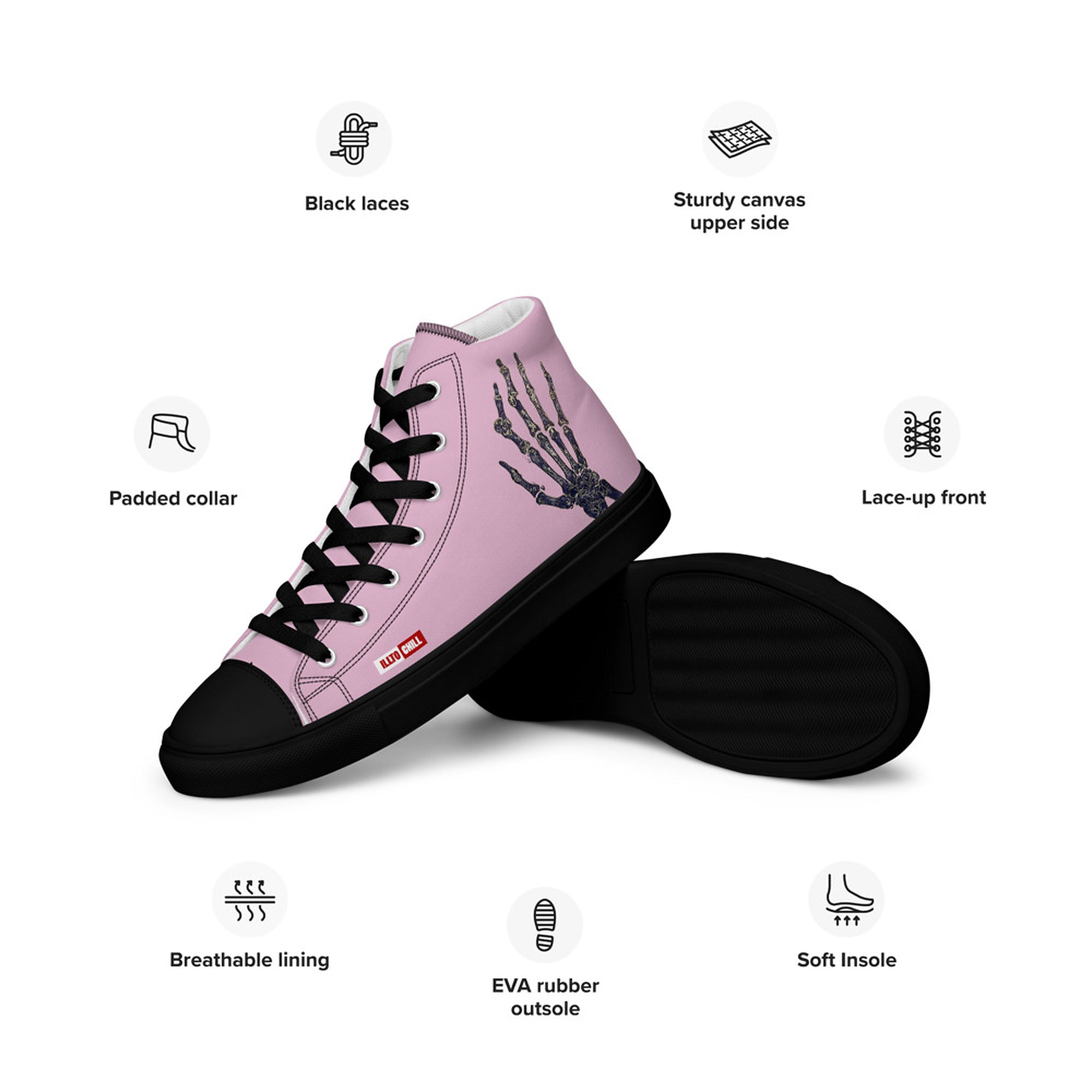 ILLTOCHILL RA awareness Rheumatoid Arthritis support gift women’s high top canvas shoes – Product specs Left (Black)