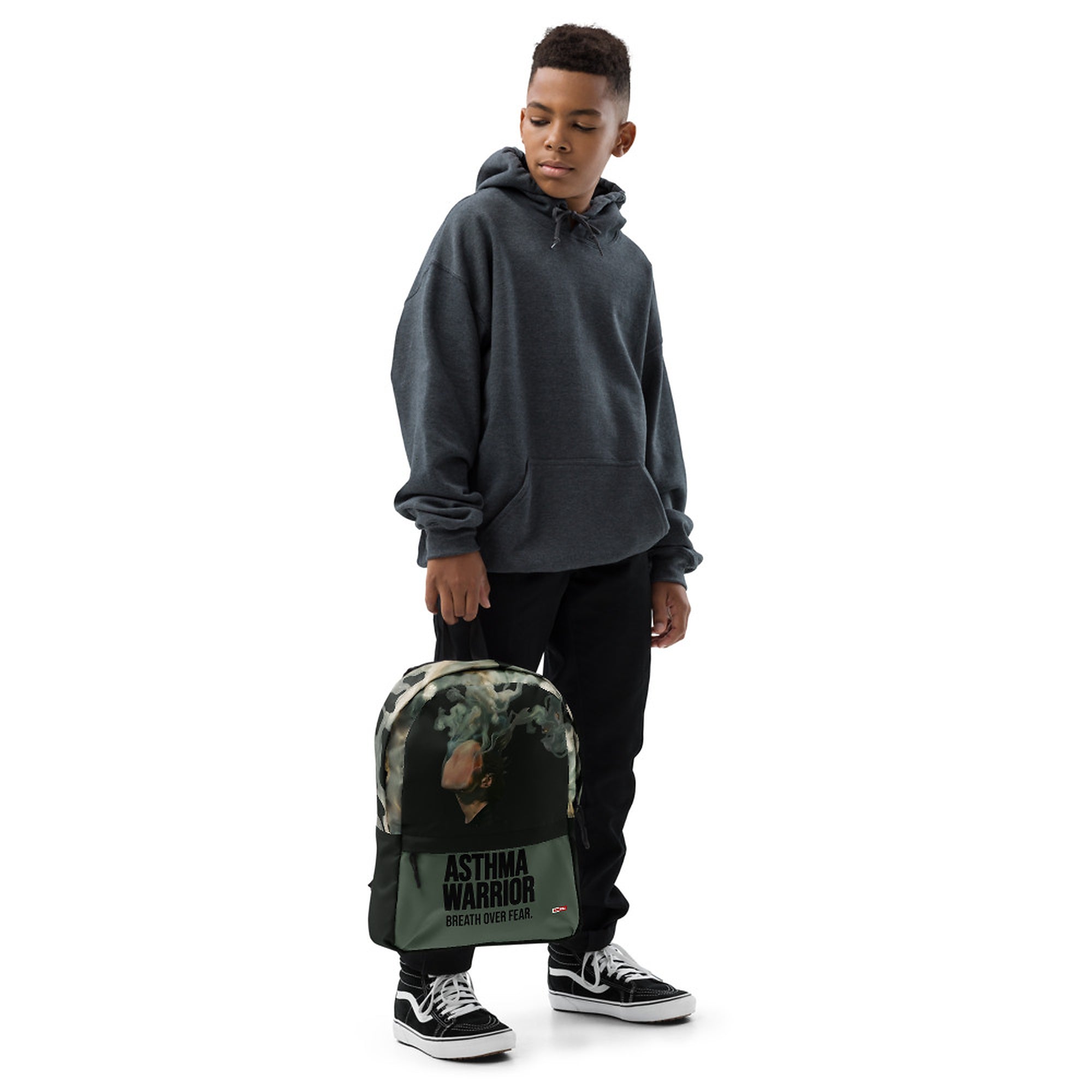 ILLTOCHILL Asthma Support Backpack – Boy's Front (Black)