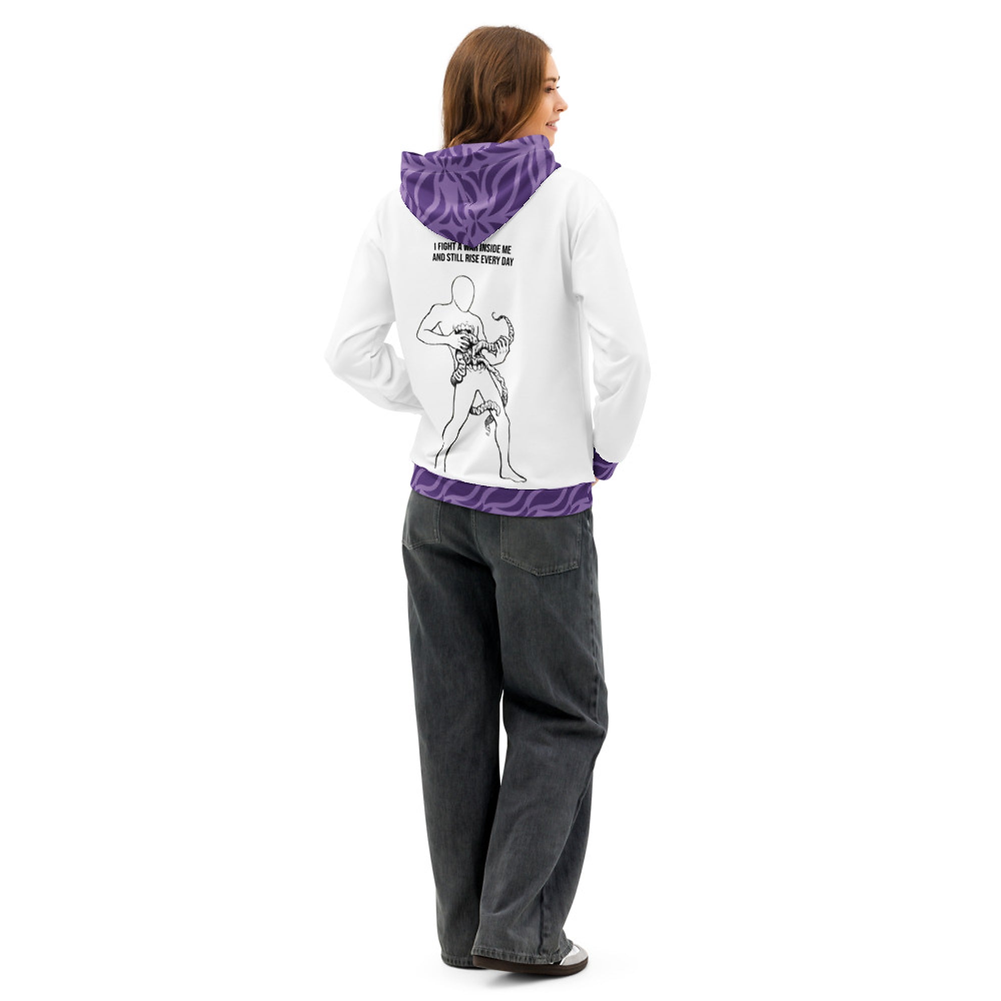 ILLTOCHILL Crohn's disease awareness and support gift unisex cotton hoodie – Women's Back (White)