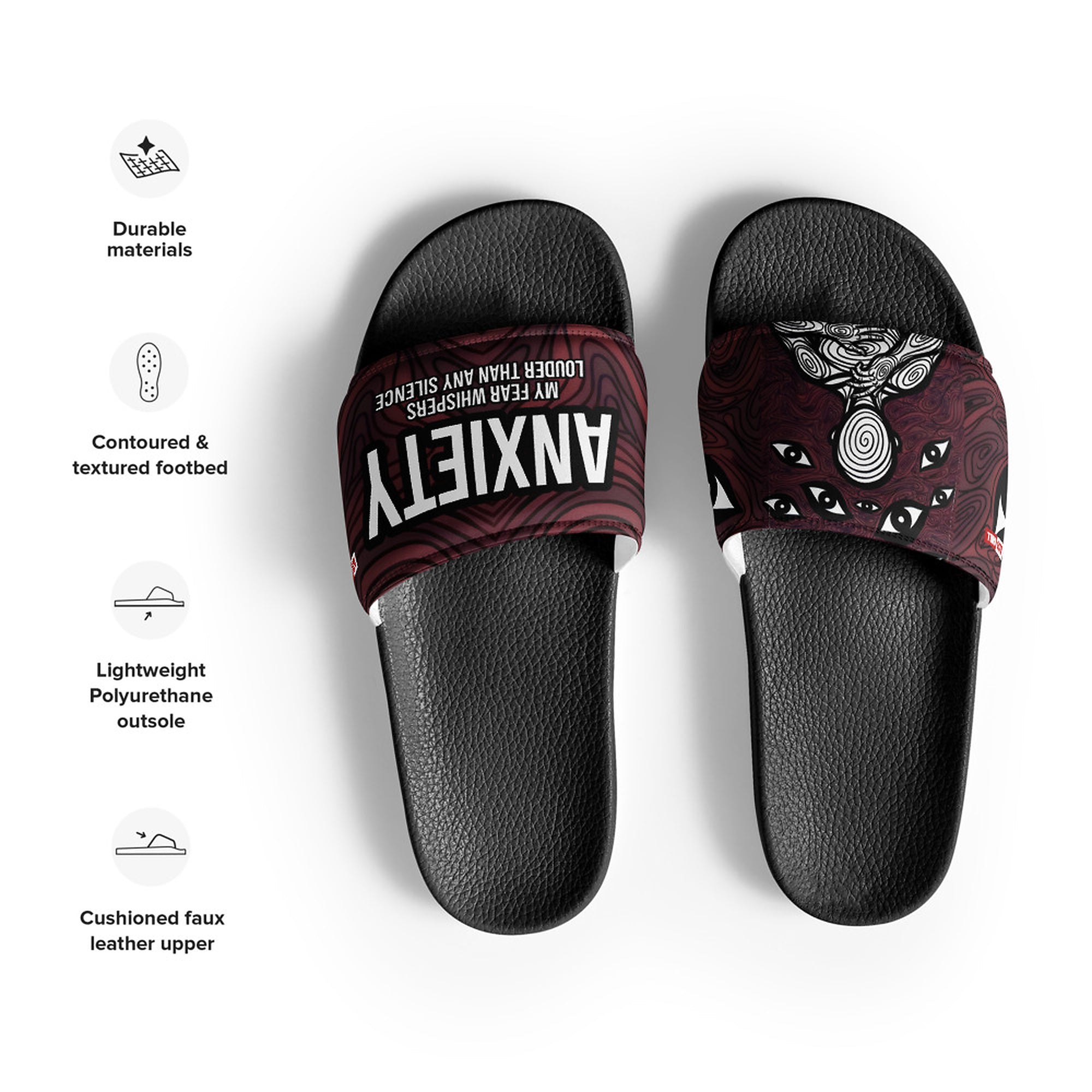 ILLTOCHILL Anxiety Awareness Men's Slides – Product specs Front (Anxiety Awareness Men's Slides)