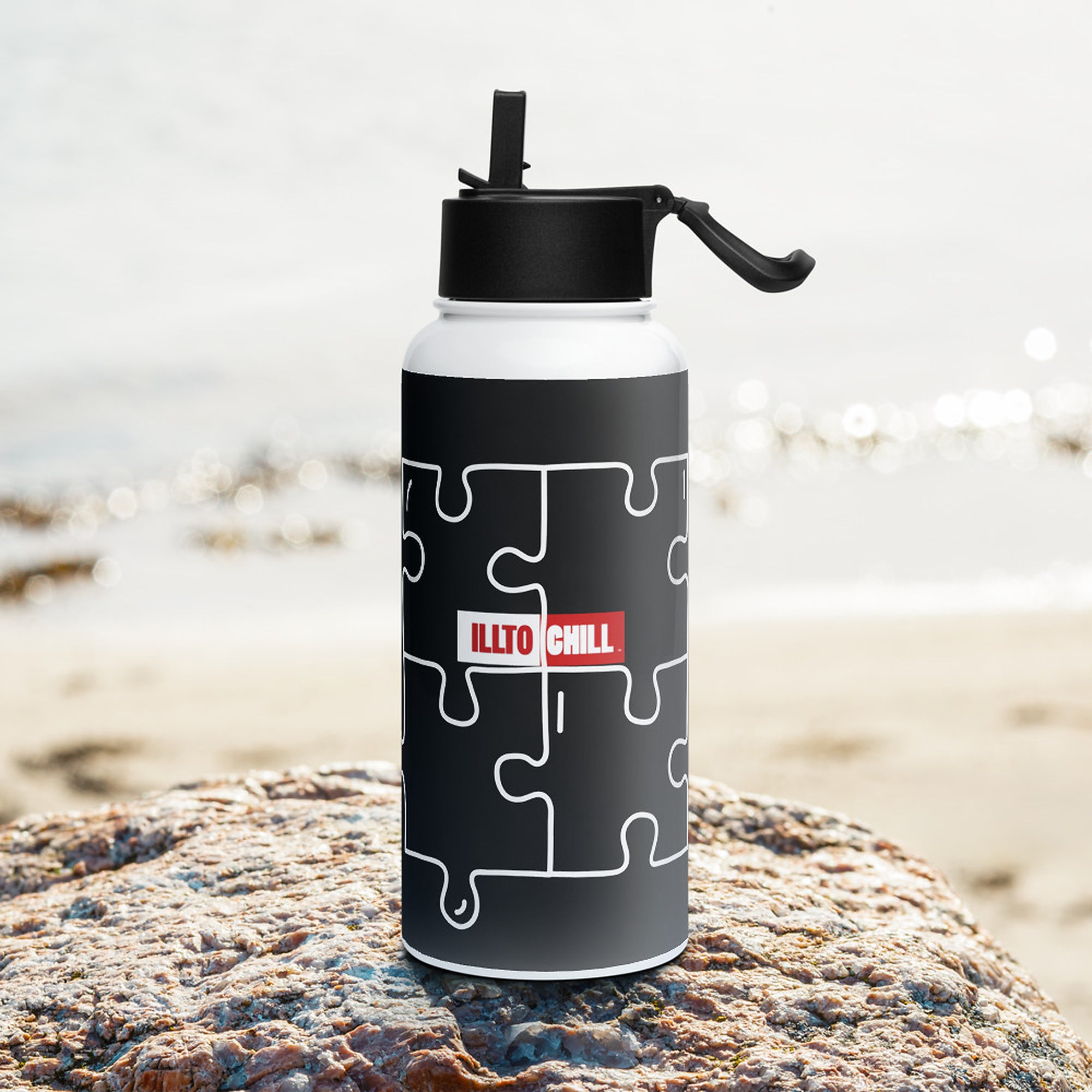 ILLTOCHILL Autism awareness neurodiversity gift Stainless steel water bottle with a straw lid – Lifestyle 3 Left
