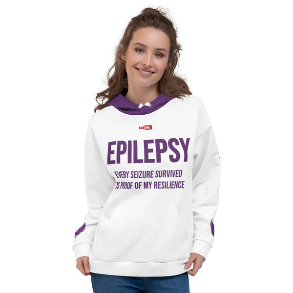 ILLTOCHILL Epileptic seizues awareness epilepsy gift heavyweight Unisex Hoodie – Women's Front (White)
