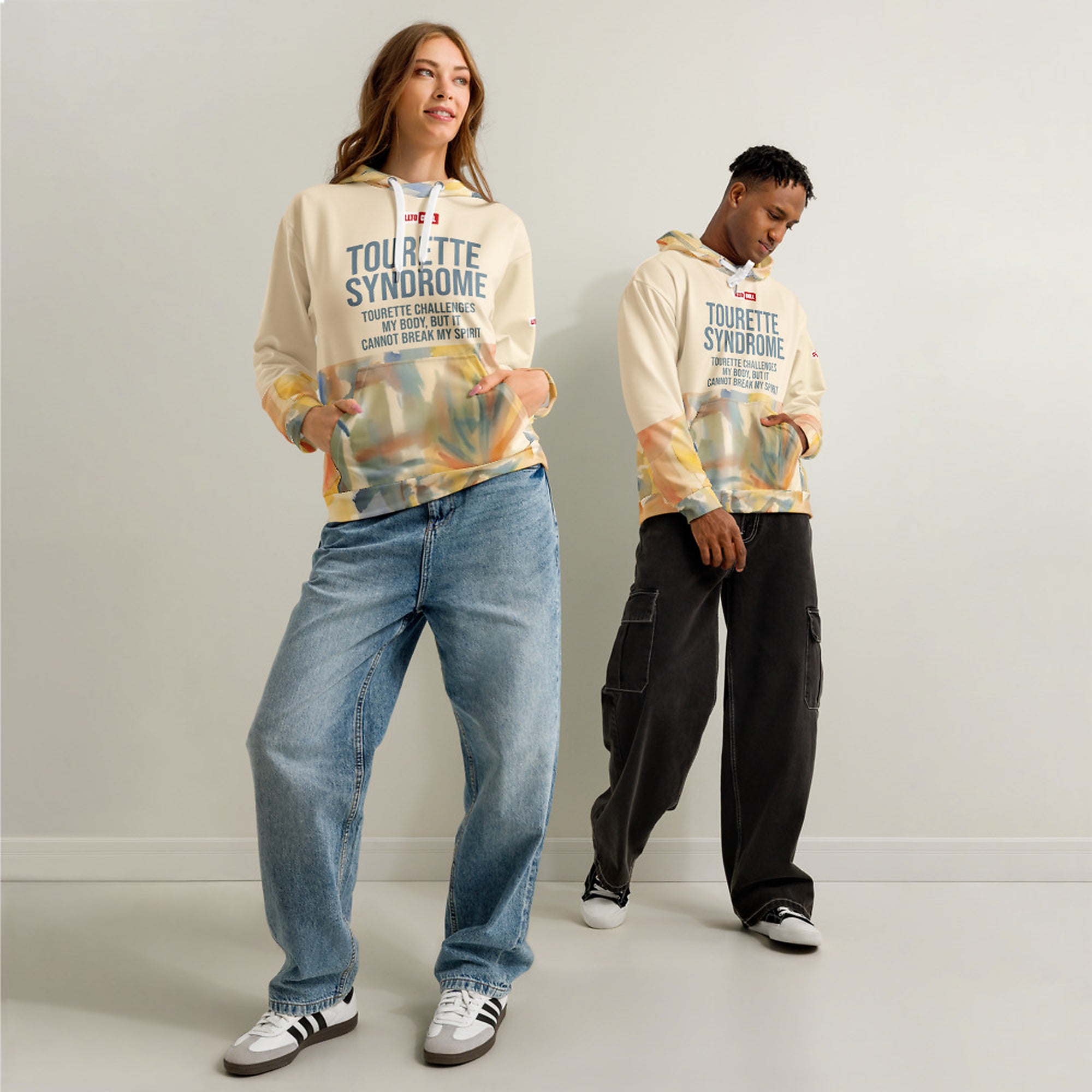 ILLTOCHILL Tourette syndrome awareness TS gift Unisex cotton hoodie – Duet Front (White)