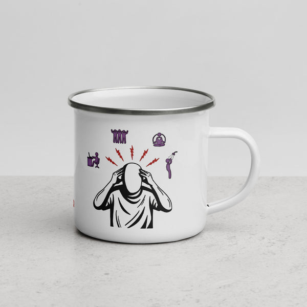 ILLTOCHILL Chronic Migraine awareness and support gift Enamel Mug – Lifestyle 3 Right