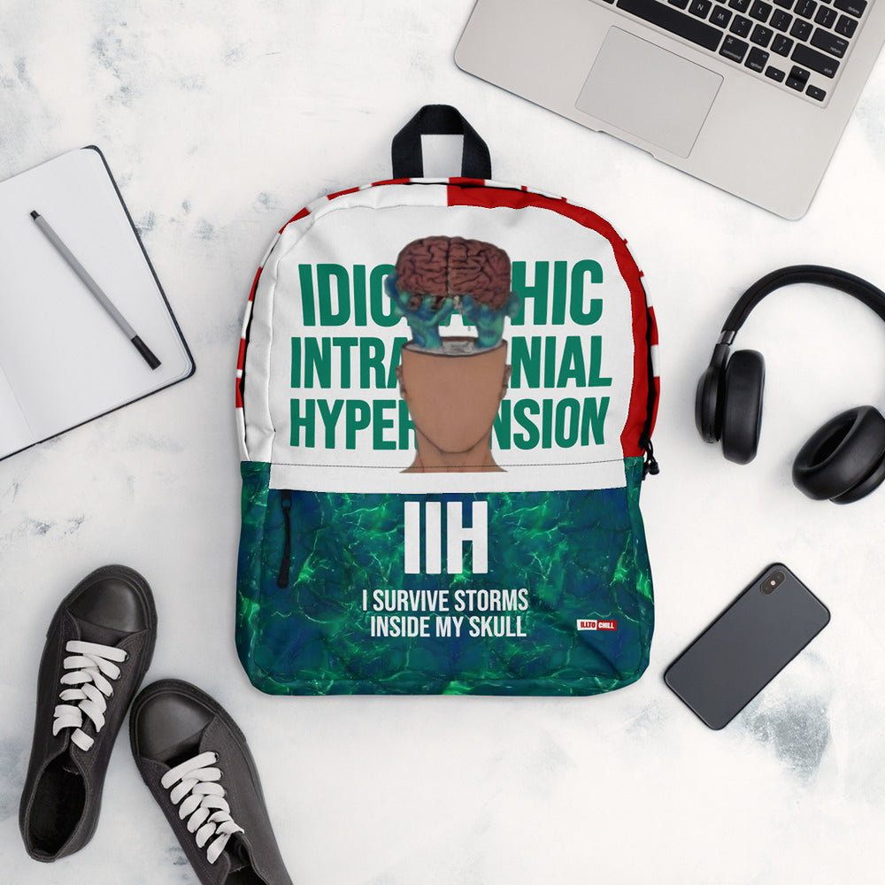 ILLTOCHILL IIH awareness Idiopathic Intracranial Hypertension support gift Backpack – Flat Lifestyle Front (Black)