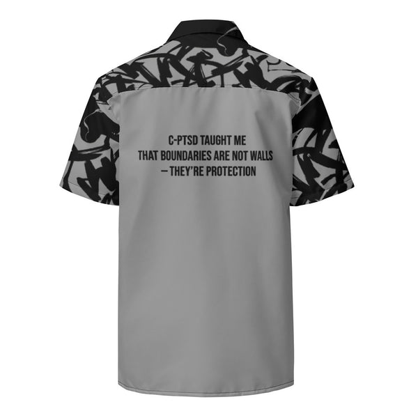 ILLTOCHILL CPTSD awareness Complex Post Traumatic Stress Disorder Unisex button shirt – Ghost Back (Black)