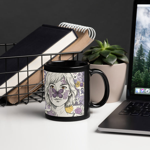 ILLTOCHILL Lupus awareness gift Black Glossy Mug – Lifestyle Handle on Right