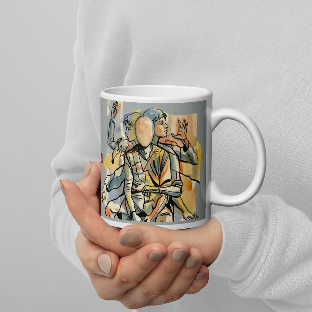 ILLTOCHILL Tourette syndrome awareness TS gift White glossy mug – Lifestyle 3 Handle on Right