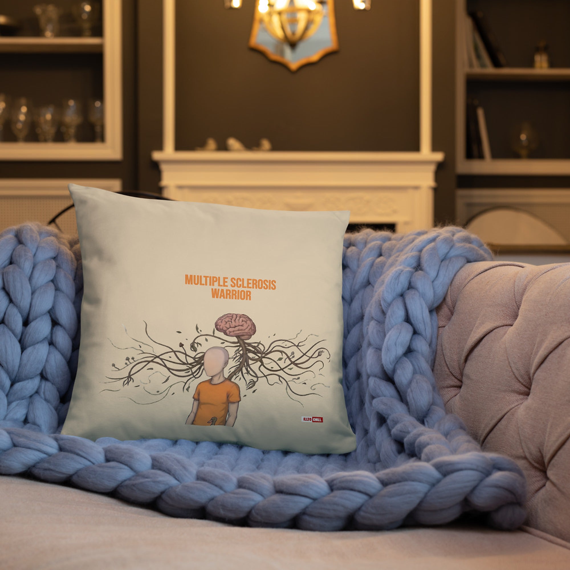 ILLTOCHILL MS Multiple Sclerosis awareness and support gift Pillow – Lifestyle Front Lifestyle 3 (Black)