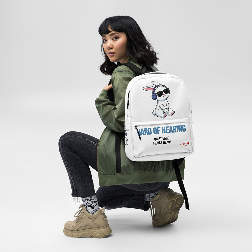ILLTOCHILL Hard of Hearing Awareness Backpack – Women's Front (Clear)