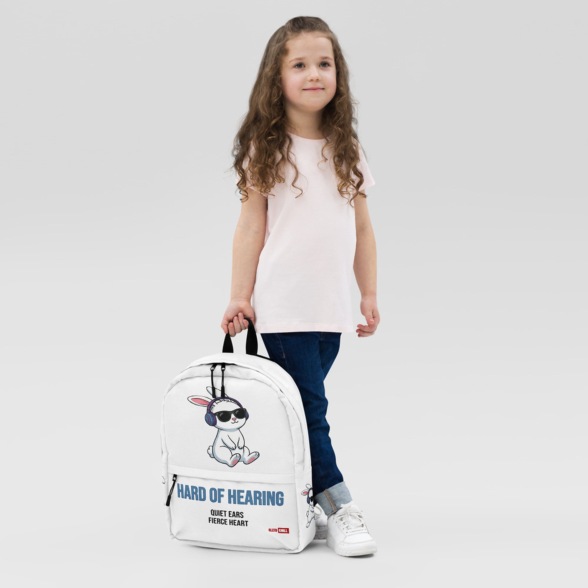ILLTOCHILL Hard of Hearing Awareness Backpack – Girl's 2 Front (Clear)