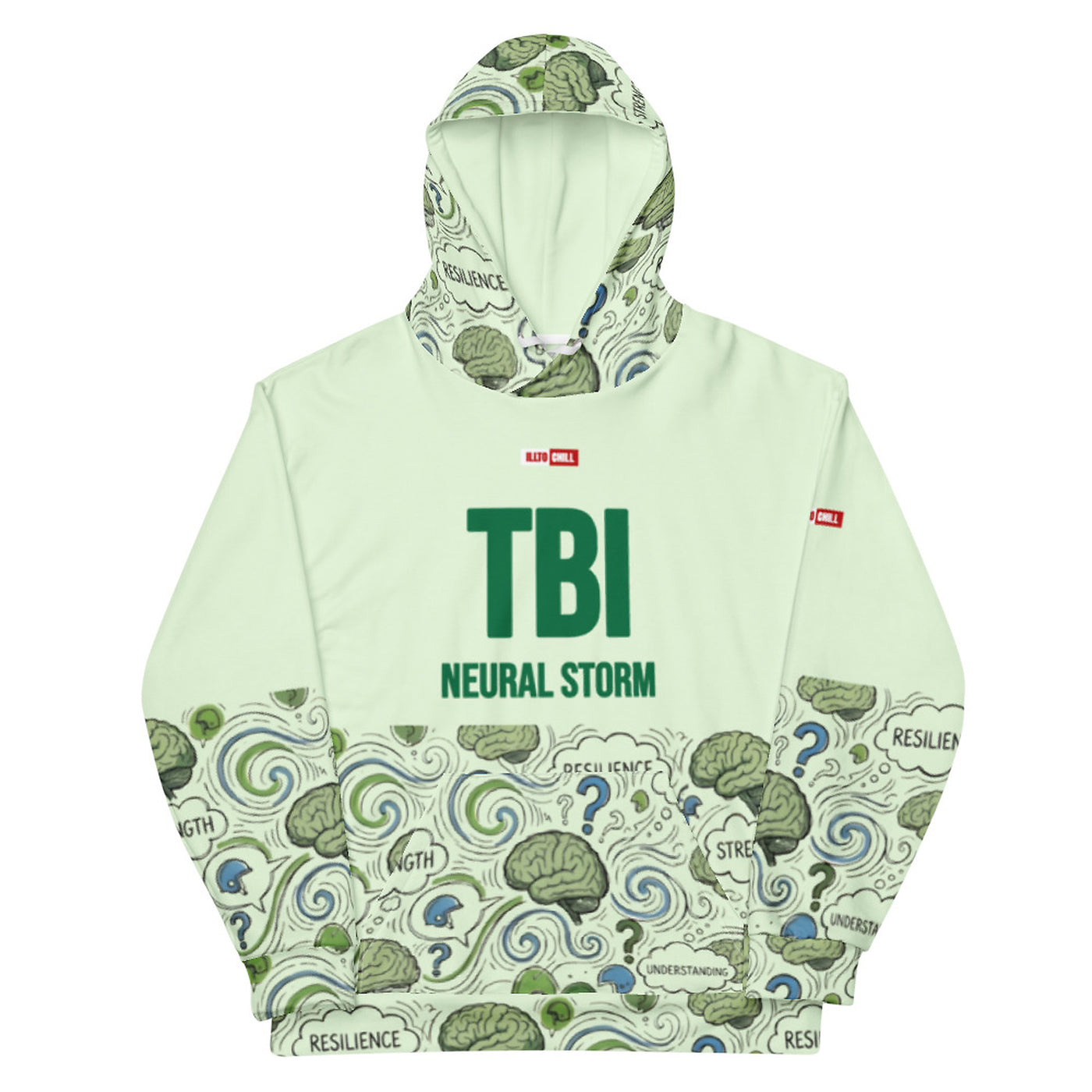 ILLTOCHILL TBI Traumatic brain injury support gift unisex heavyweight Hoodie – Flat Front (White)