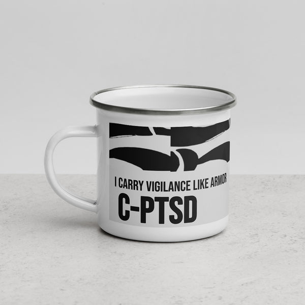ILLTOCHILL CPTSD awareness Complex Post-Traumatic Stress disorder gift Enamel Mug – Lifestyle 3 Left