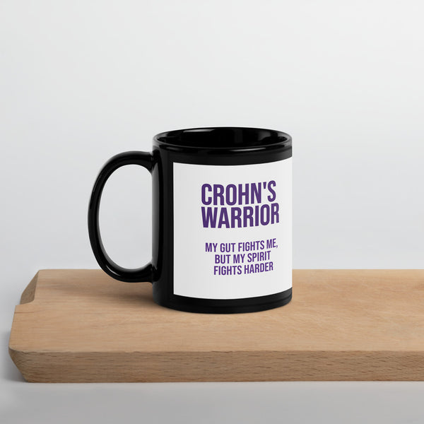 ILLTOCHILL Crohn's disease awareness and support gift Black Glossy Mug – Lifestyle 3 Handle on Left
