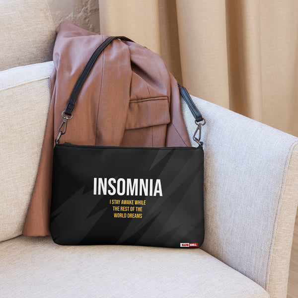 ILLTOCHILL Insomnia Awareness Crossbody Bag – Flat Lifestyle 2 Front (Insomnia Awareness Crossbody Bag)