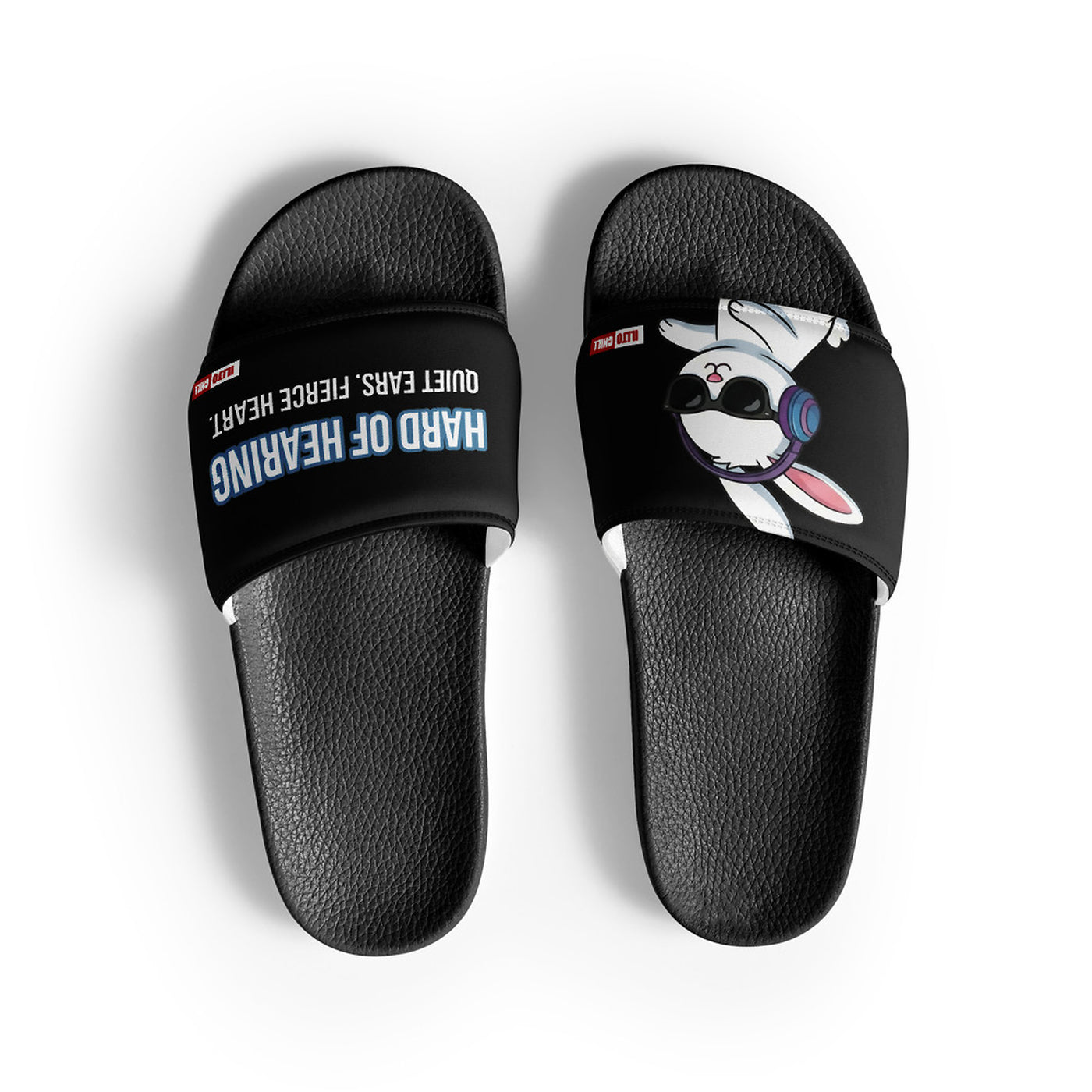 ILLTOCHILL Hard of Hearing Awareness Men's Slides – Flat Front (Hard Of Hearing Awareness Men's Slides)
