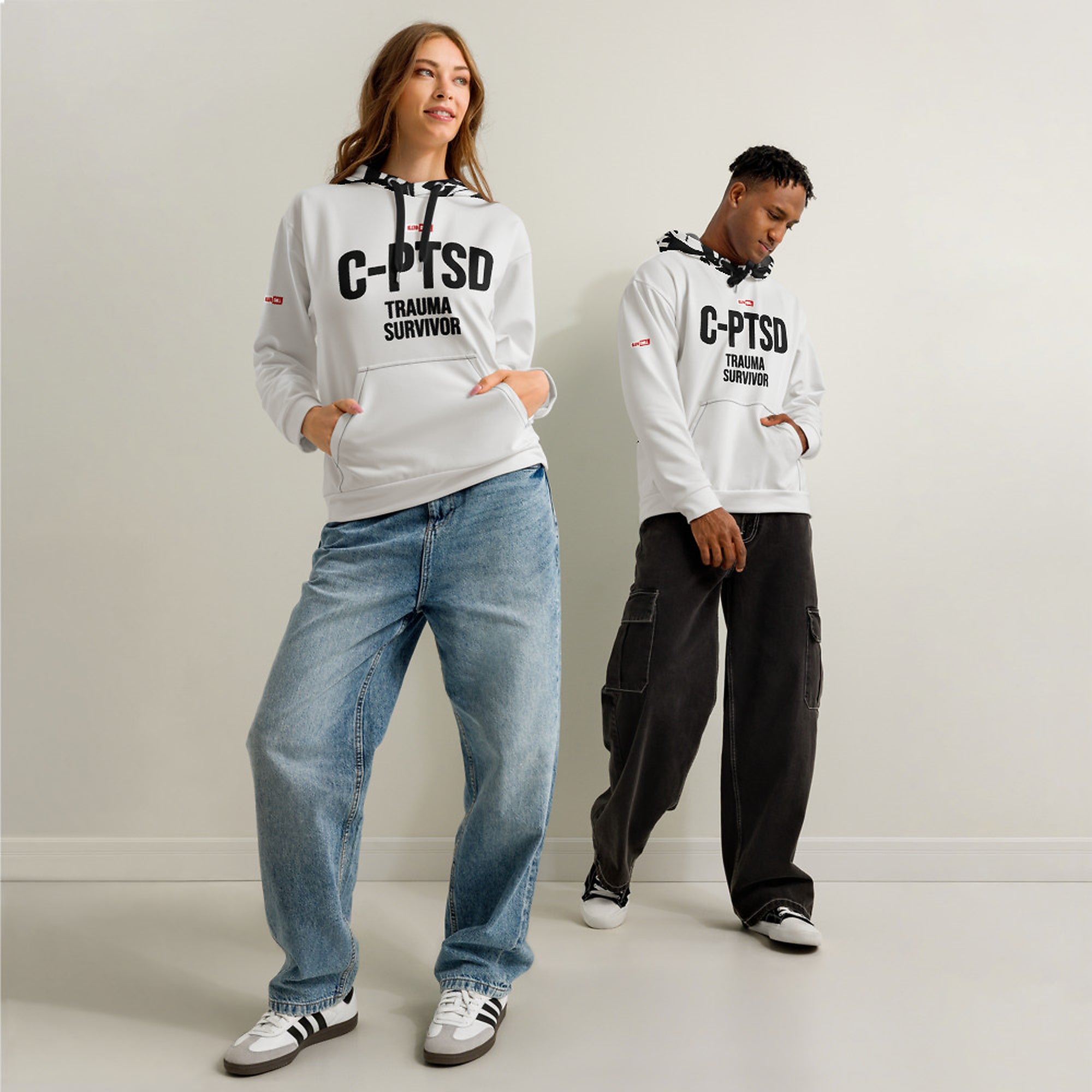 ILLTOCHILL CPTSD awareness Complex Post-Traumatic Stress disorder gift Unisex cotton hoodie – Duet Front (Black)