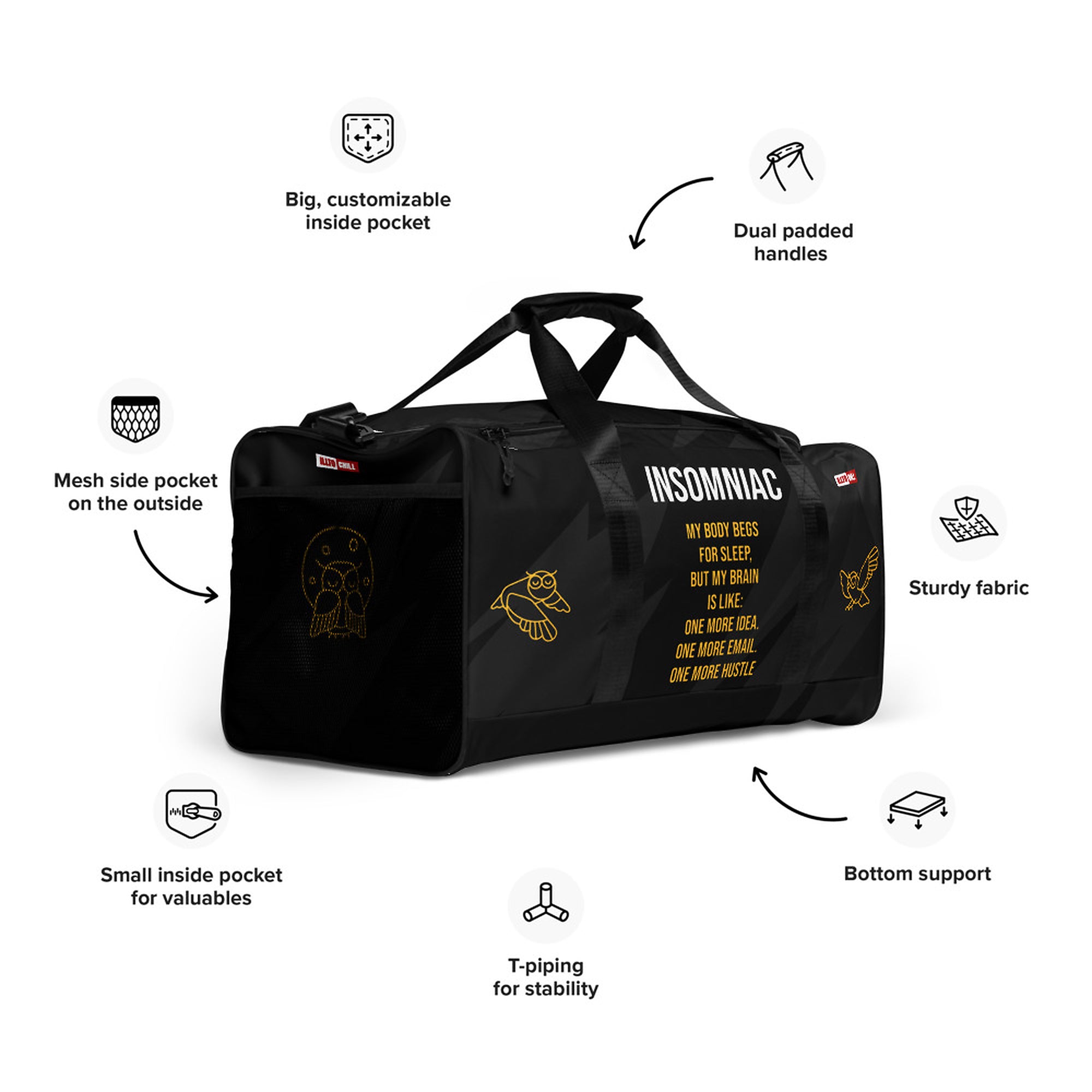 Powered by Insomnia Duffle Bag – ILLTOCHILL travel mood