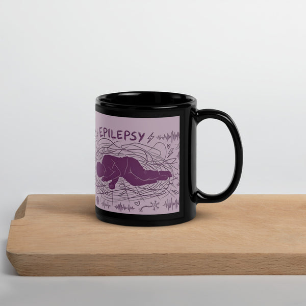 ILLTOCHILL Epilepsy awareness and support gift Black Glossy Mug – Lifestyle 3 Handle on Right
