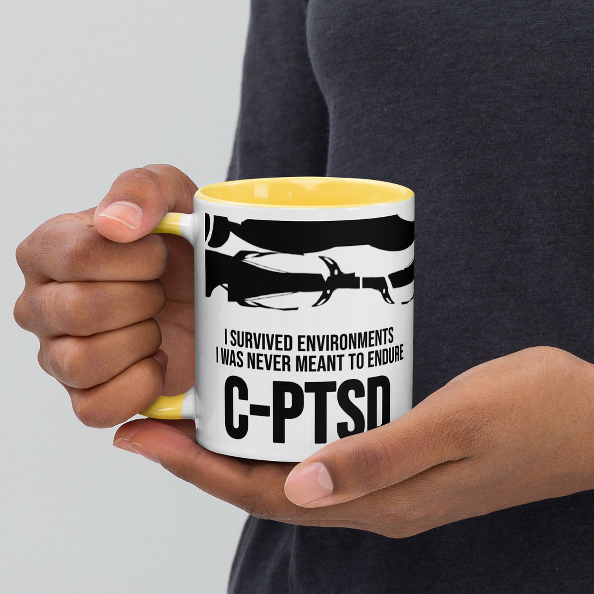 ILLTOCHILL CPTSD awareness Complex Post-Traumatic Stress disorder gift Mug with Color Inside – Lifestyle 3 Left