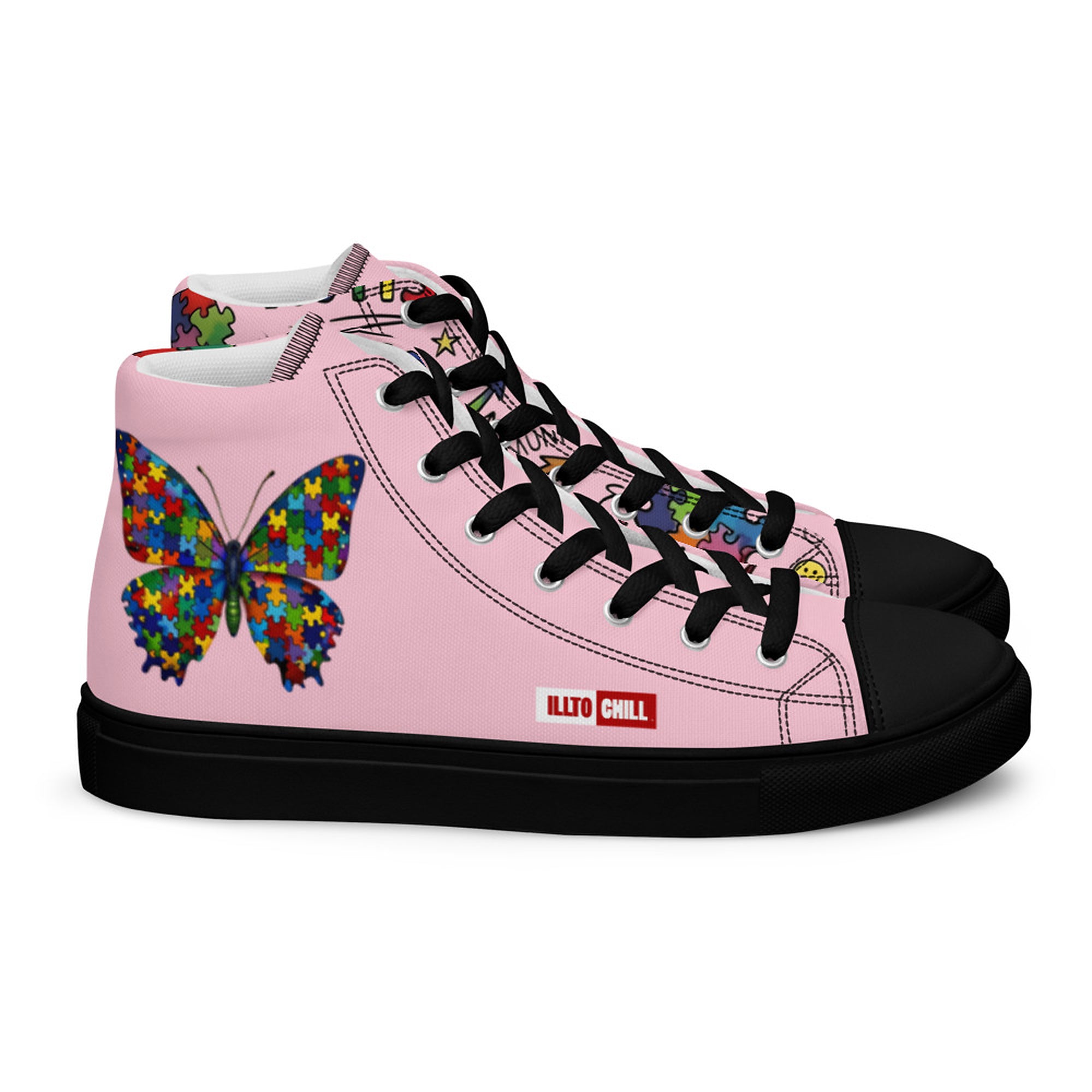ILLTOCHILL Autism Awareness Women's High Top Shoes – Flat Right (Autism Awareness Women's High Top Shoes)