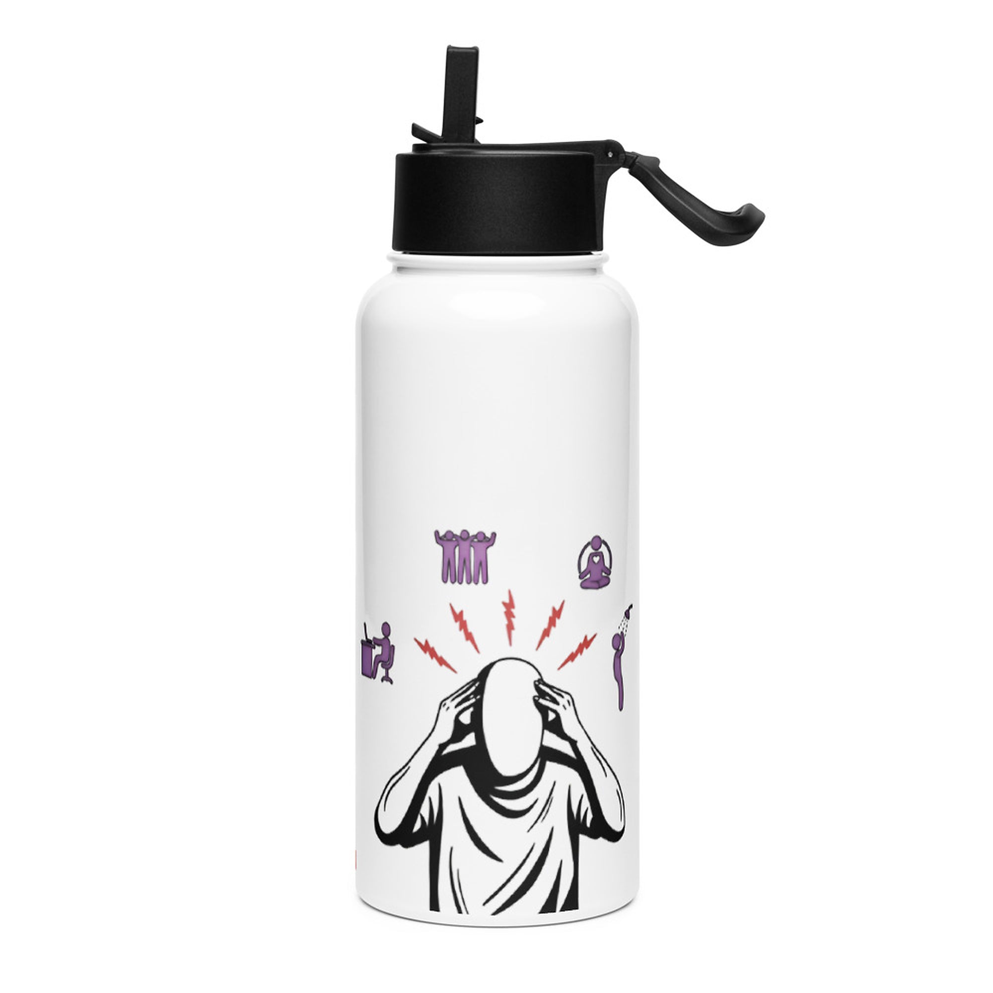 ILLTOCHILL Chronic Migraine awareness gift Stainless steel water bottle with a straw lid – Flat Left