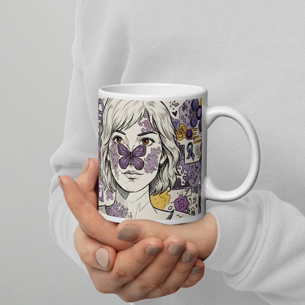 ILLTOCHILL Lupus awareness gift White glossy mug – Lifestyle 3 Handle on Right