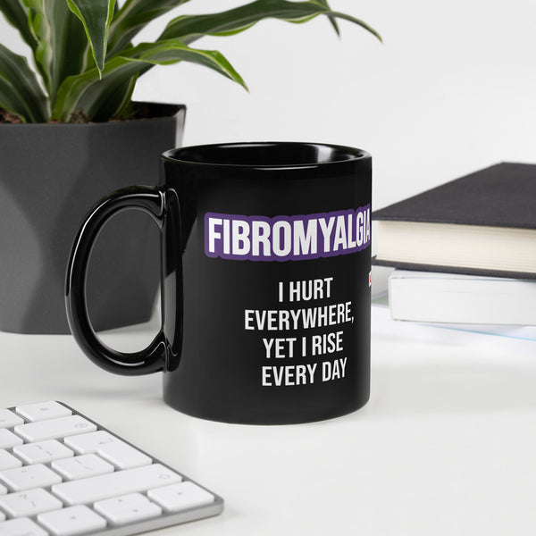 ILLTOCHILL Fibromyalgia awareness fibro gift Black Glossy Mug – Lifestyle 2 Handle on Left