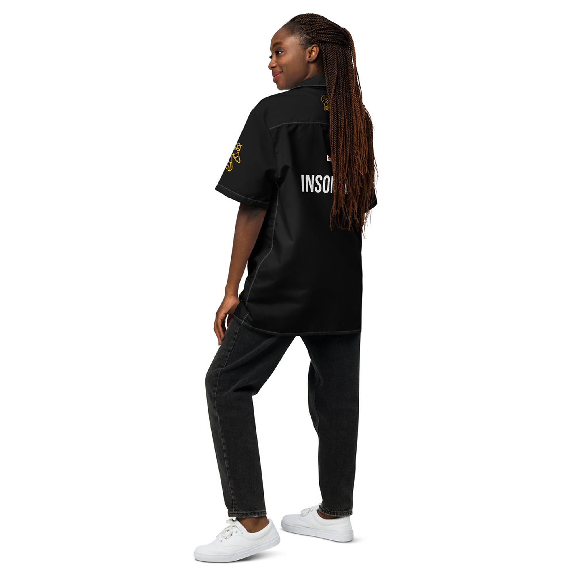 ILLTOCHILL Insomnia Awareness Unisex Button Shirt – Women's Back (White)