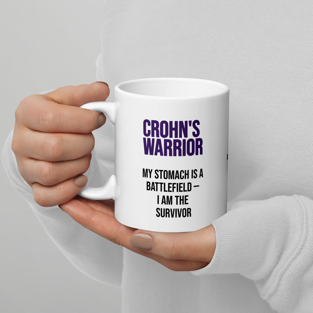 ILLTOCHILL Crohn's disease awareness and support gift White glossy mug – Lifestyle 3 Handle on Left