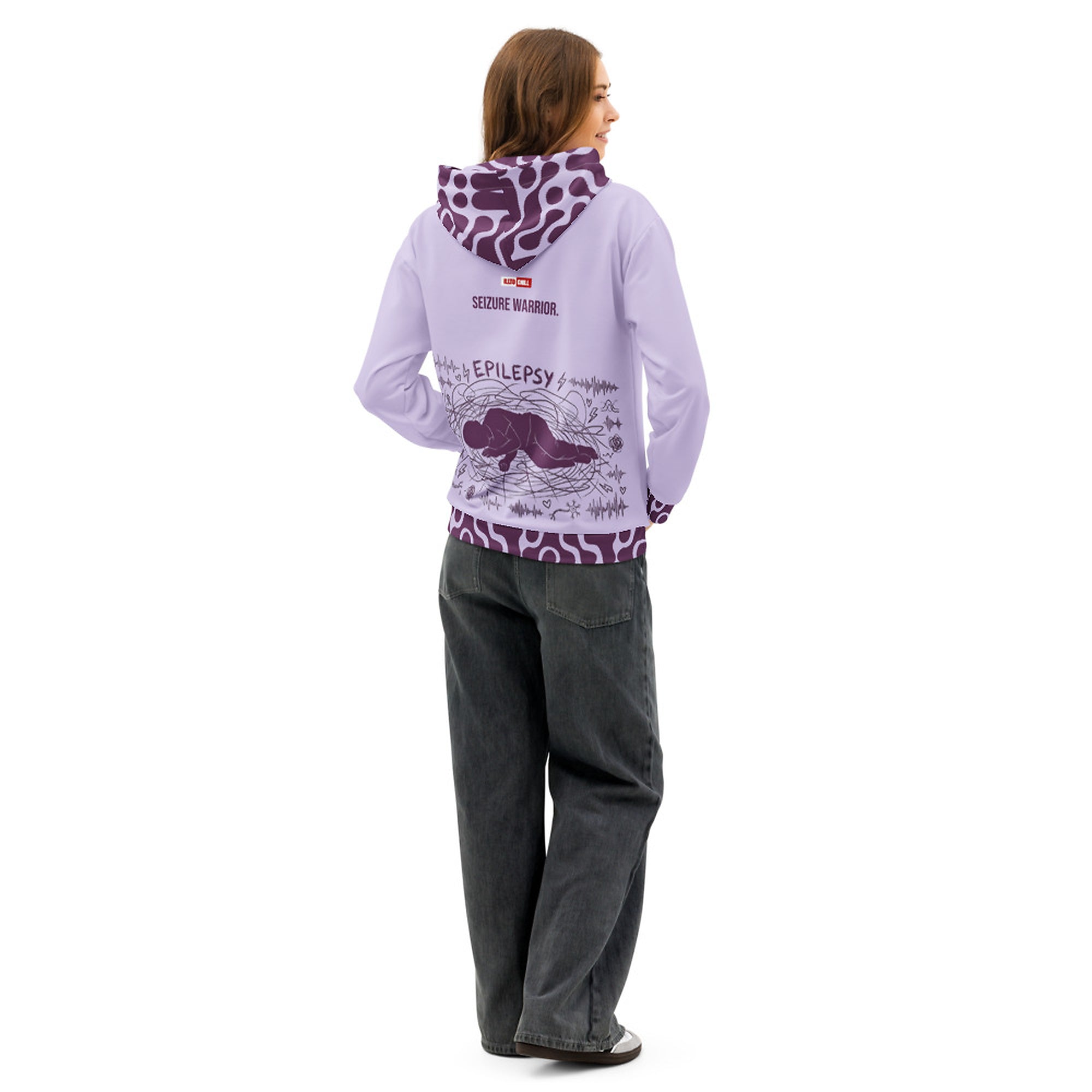 ILLTOCHILL Epilepsy awareness and support gift Unisex cotton hoodie – Women's Back (White)