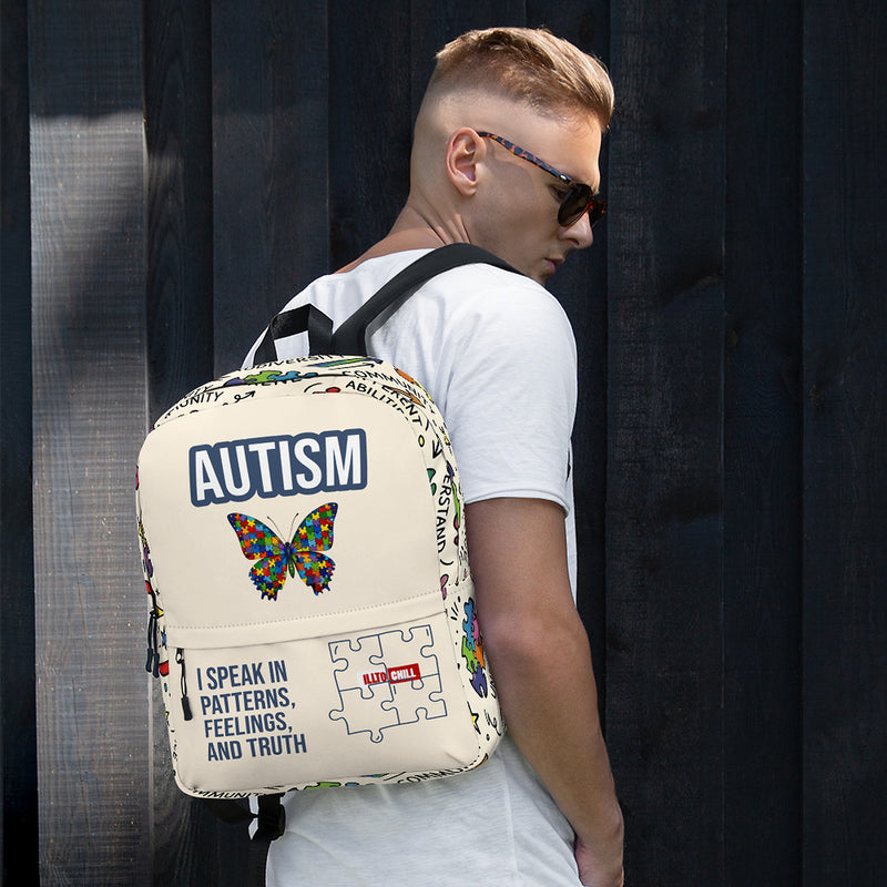 ILLTOCHILL Autism Awareness Backpack – Men's Lifestyle Front (Clear)