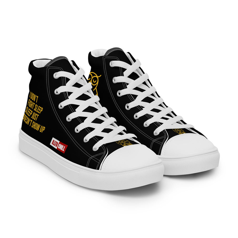 ILLTOCHILL Insomnia Night Owl Men’s high top canvas shoes – Flat Right Front