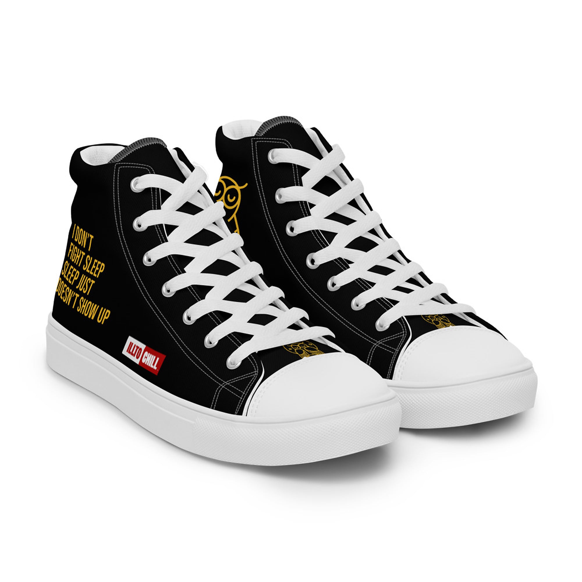 ILLTOCHILL Insomnia Night Owl Men’s high top canvas shoes – Flat Right Front