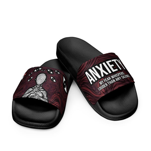 ILLTOCHILL Anxiety Awareness Men's Slides – Flat 3 Front (Anxiety Awareness Men's Slides)