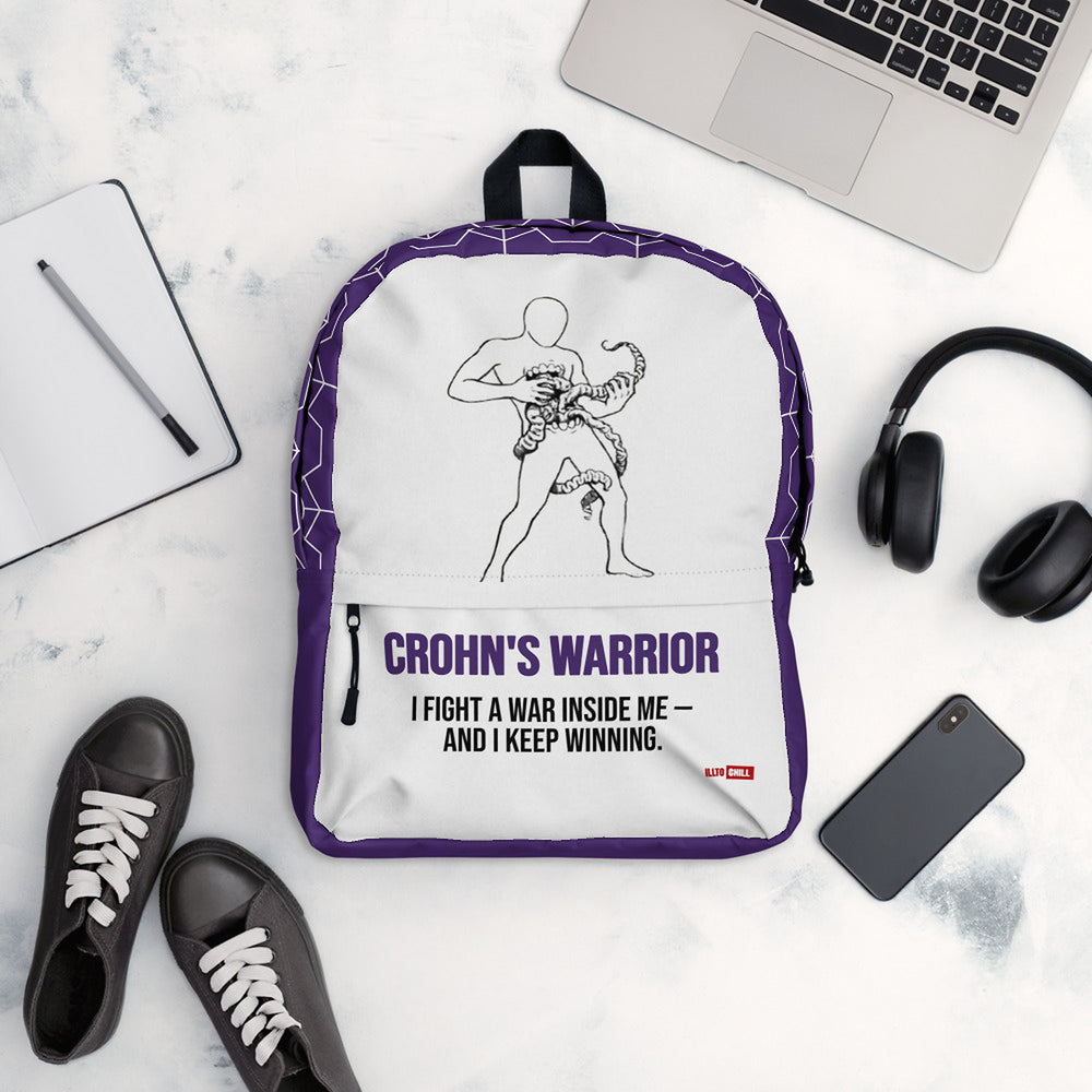 ILLTOCHILL Crohn's Disease Awareness Backpack – Flat Lifestyle Front (Clear)
