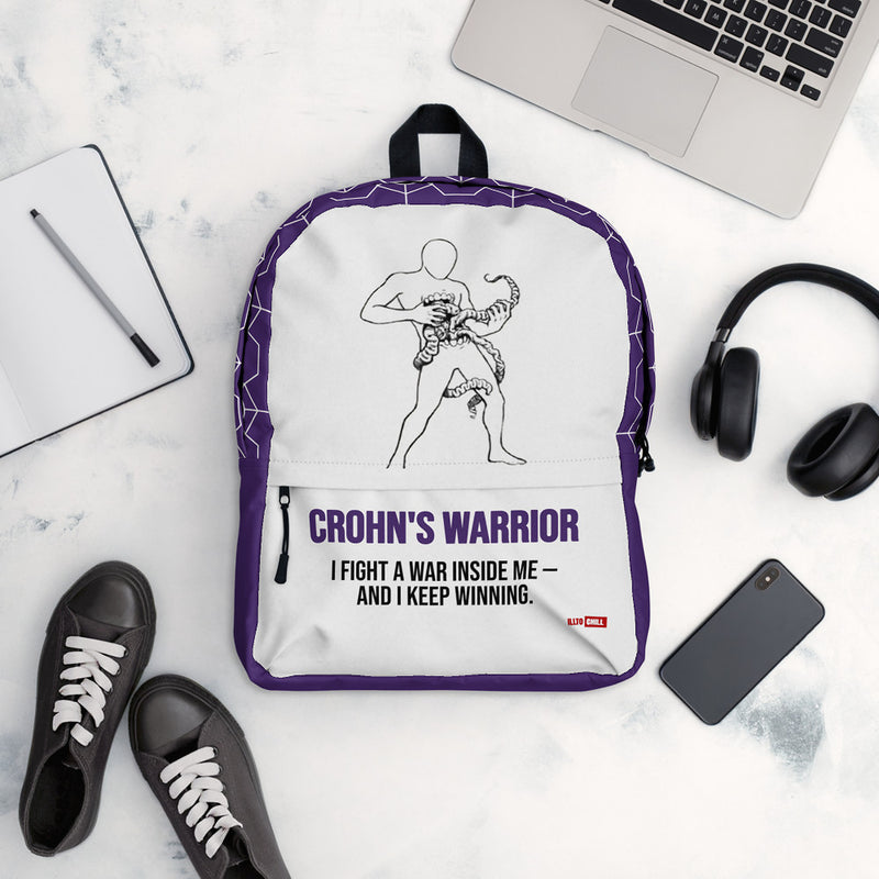 ILLTOCHILL Crohn's Disease Awareness Backpack – Flat Lifestyle Front (Clear)