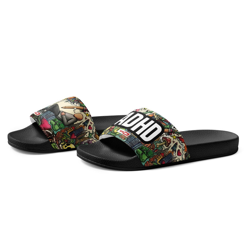 ILLTOCHILL ADHD Awareness Men's Slides – Flat Left Front (Adhd Awareness Men's Slides)