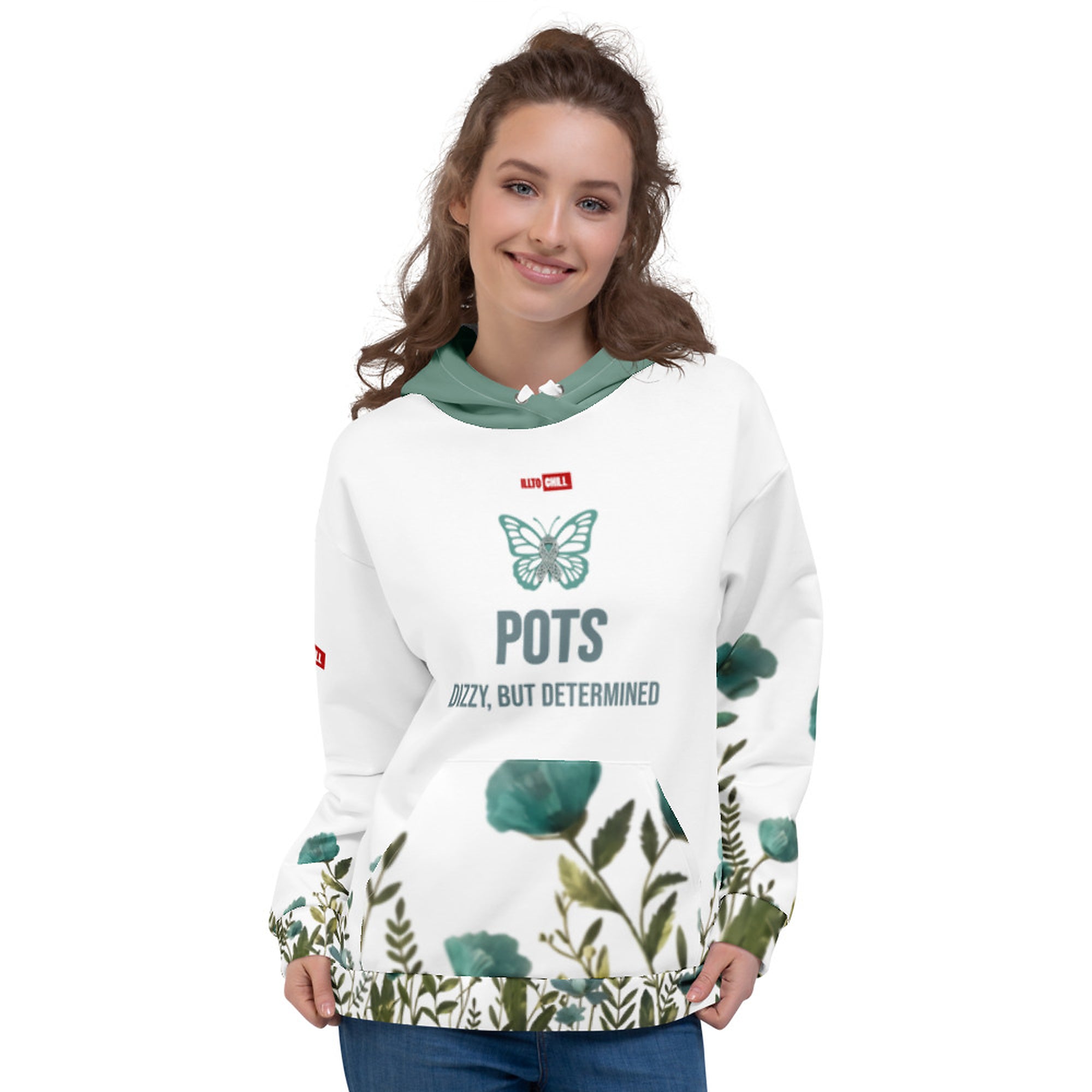 ILLTOCHILL POTS awareness heavyweight Unisex Hoodie – Women's Front (White)