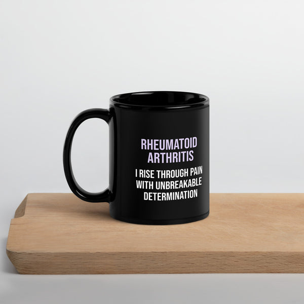 ILLTOCHILL RA awareness Rheumatoid Arthritis support gift Black Glossy Mug – Lifestyle 3 Handle on Left